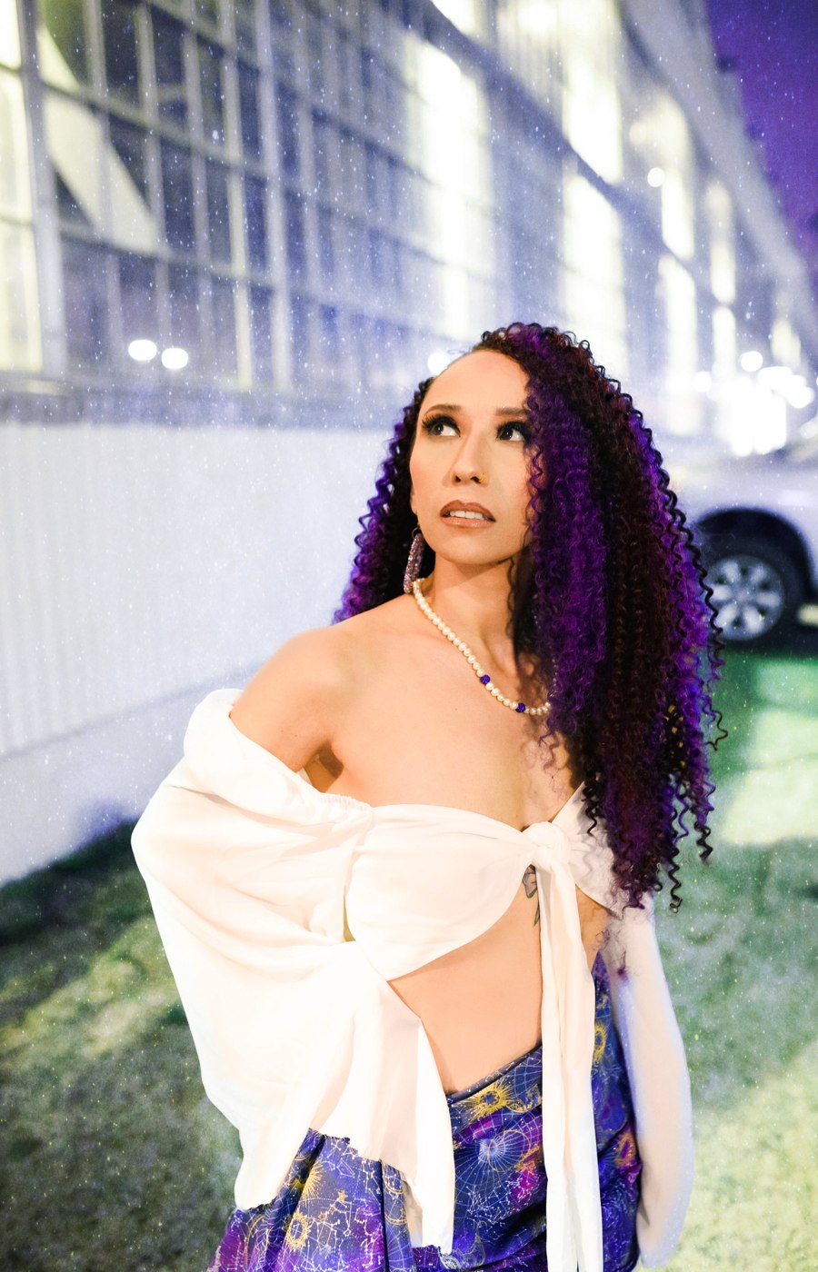 Cloud portrait with purple curls